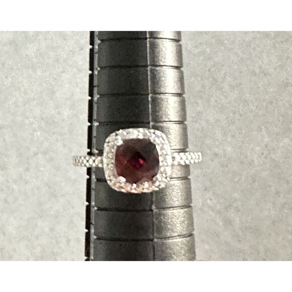 2 Carat Cushion Cut Genuine Garnet & Halo Cz Ring In Silver Size 8 Gift Box! - Picture 7 of 7